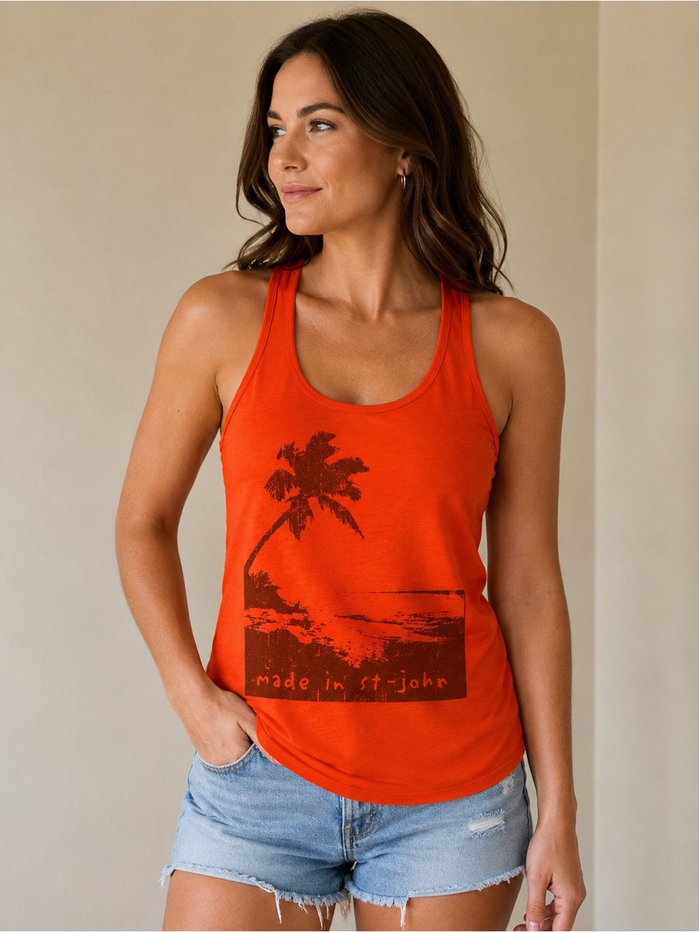 Bella Canvas Coral Scoop Neck Pleated Racerback Tank